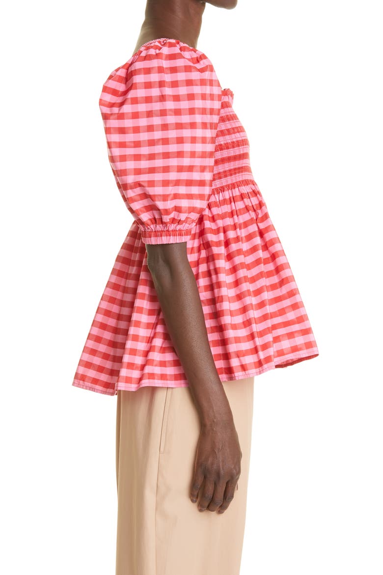 Women's Axel Gingham Smocked Taffeta Top, Alternate, color, PINK/ RED