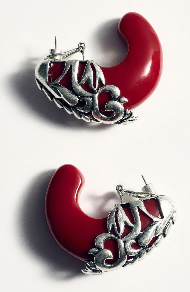 MANGO Volume Resin
Metal Huggie Hoop Earrings, Alternate, color,