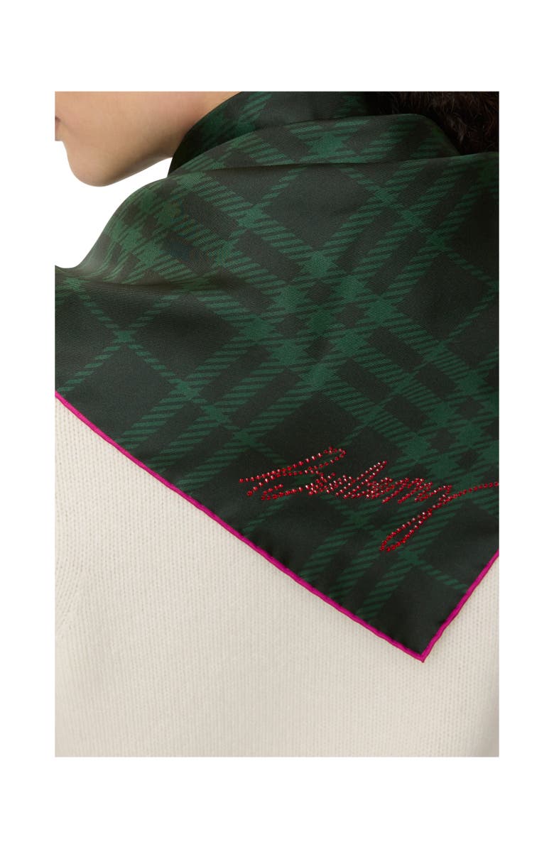 Burberry Crystal EKD Check Silk Scarf, Alternate, color, Brigade Green