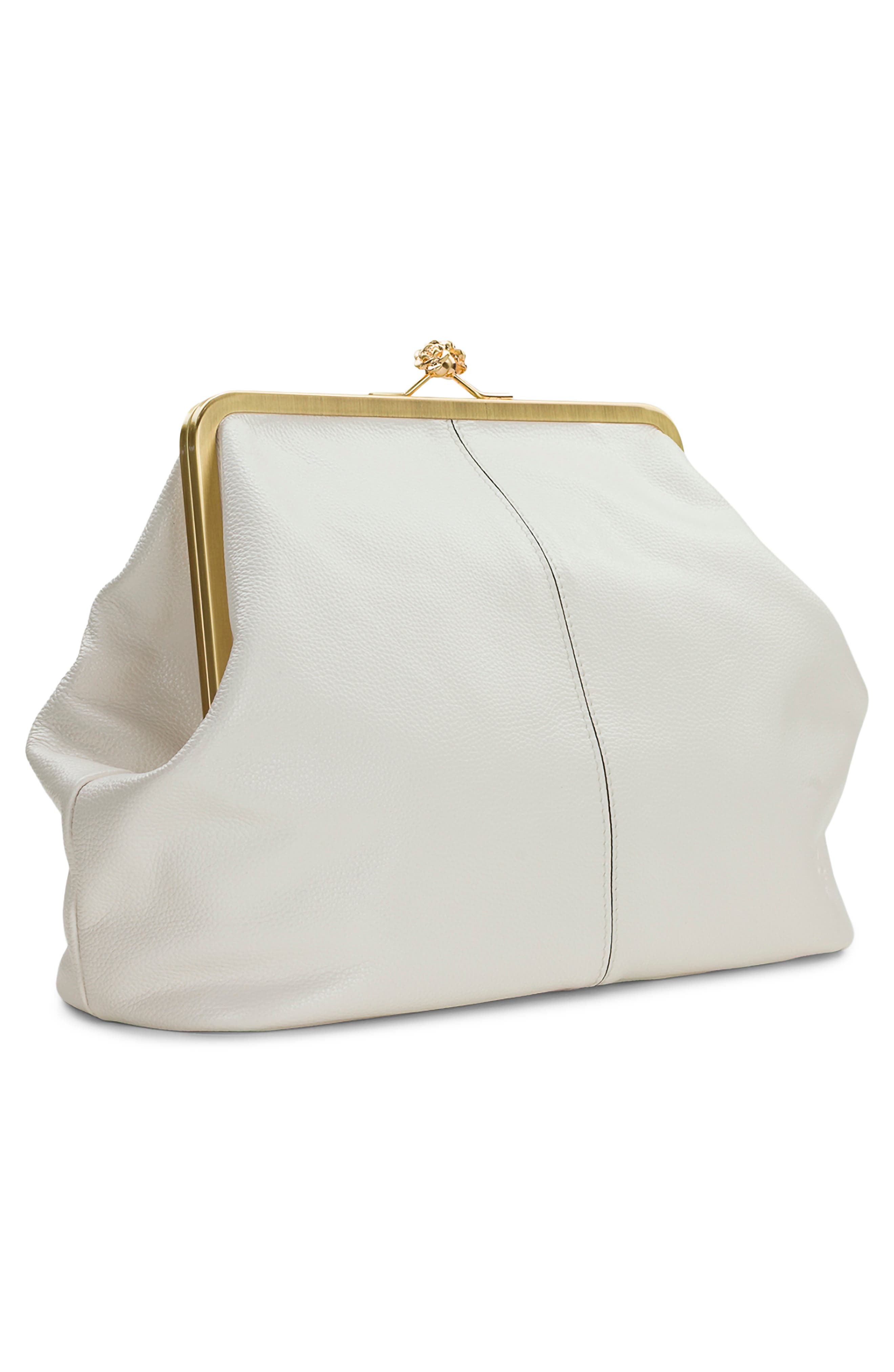 Vivienne Frame Leather Clutch, Alternate, color, MERINGUE