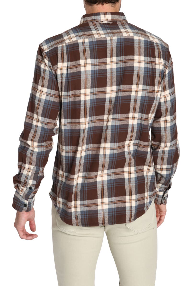JACHS Plaid Long Sleeve Stretch Cotton Button-Up Shirt, Alternate, color, Brown Plaid Flannel
