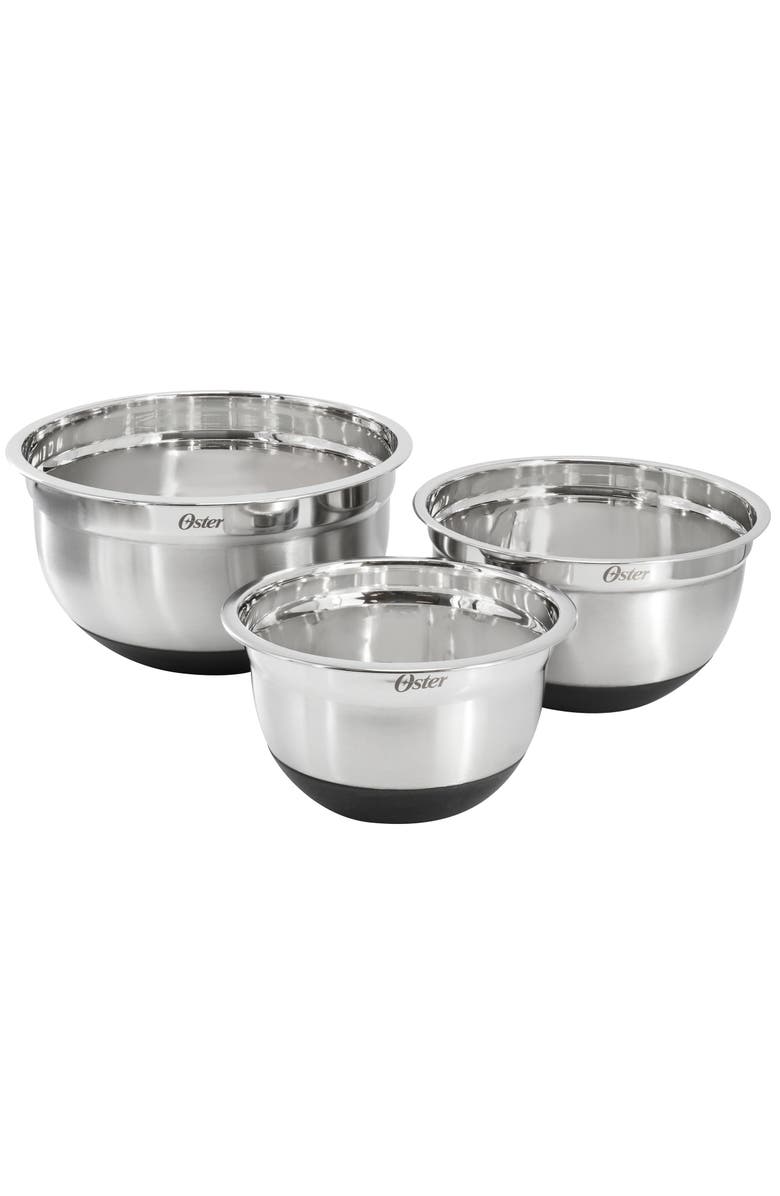 OSTER Oswalt 3 Piece Mixing Bowl Set with Non-Slip Bases, Main, color, Silver