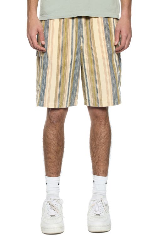 Round Two Ez Stripe Cotton Corduroy Shorts In Khaki Blue Stripe