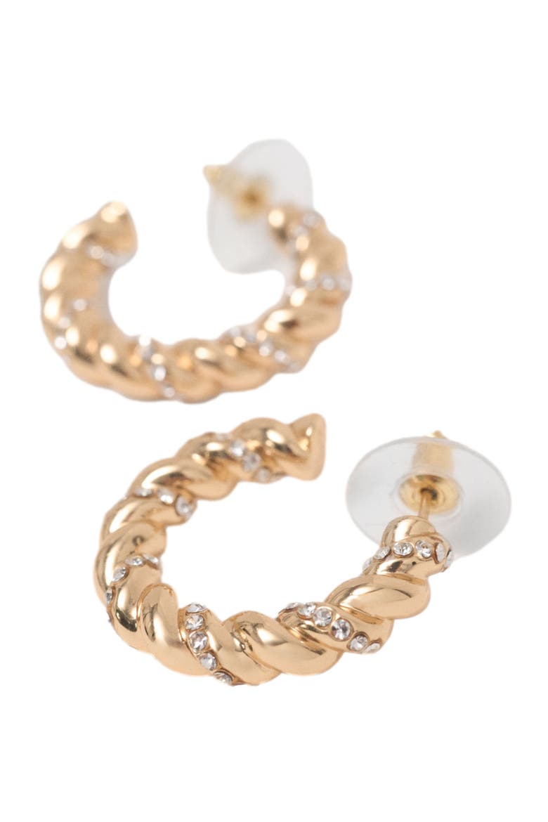 Twisted rhinestone hoop earrings, Alternate, color, Gold
