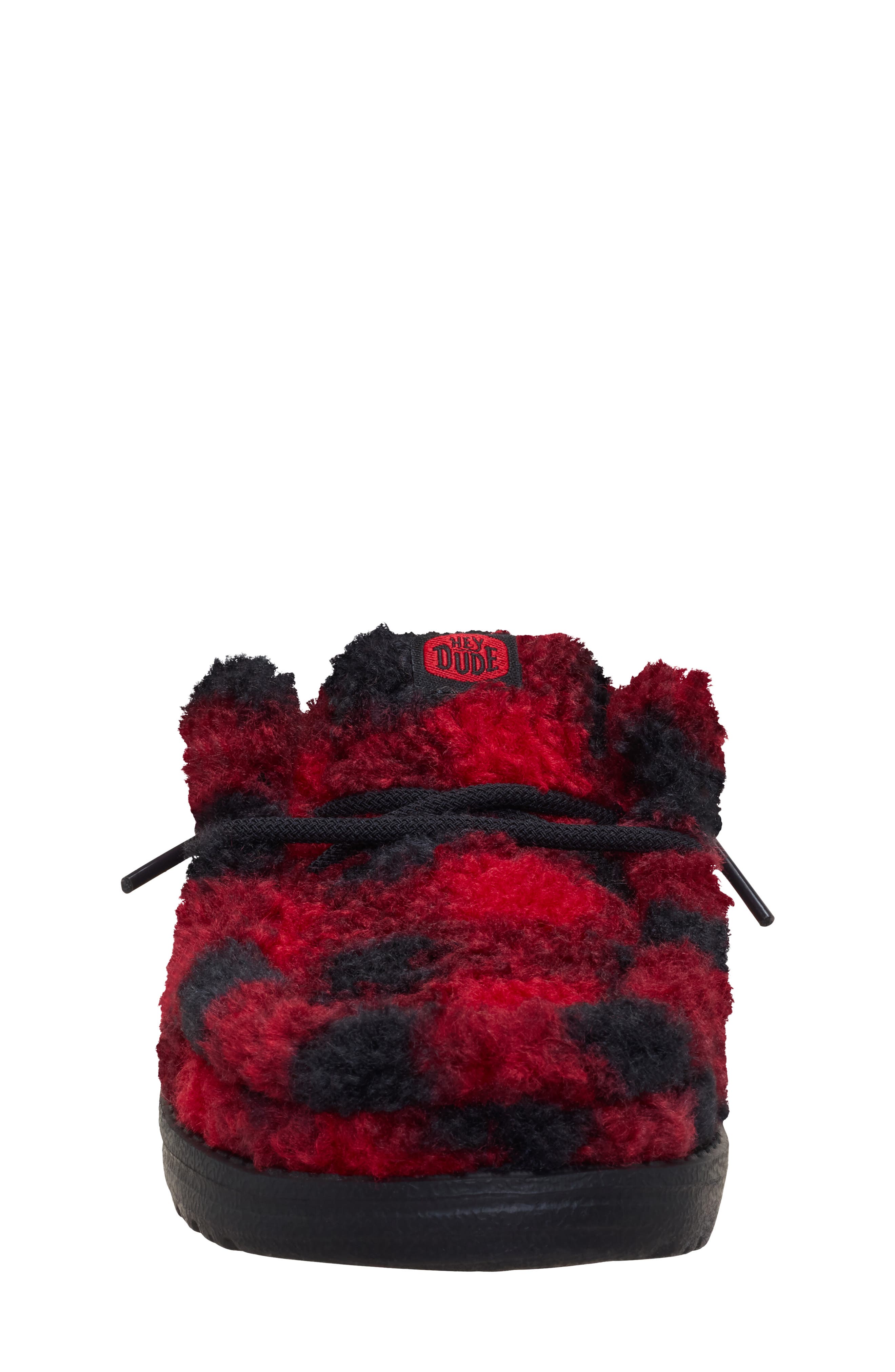 Kids' Wally Buffalo Plaid Faux Fur Slipper, Alternate, color, RED