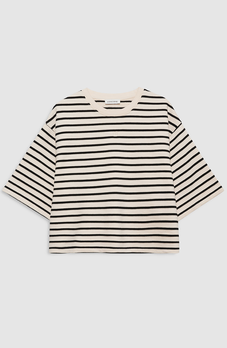 ANINE BING Myers Cropped Tee, Alternate, color, Black / Cream Stripe