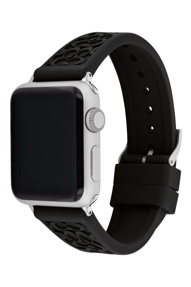 Signature C Rubber Apple Watch® Watchband, Alternate, color, BLACK
