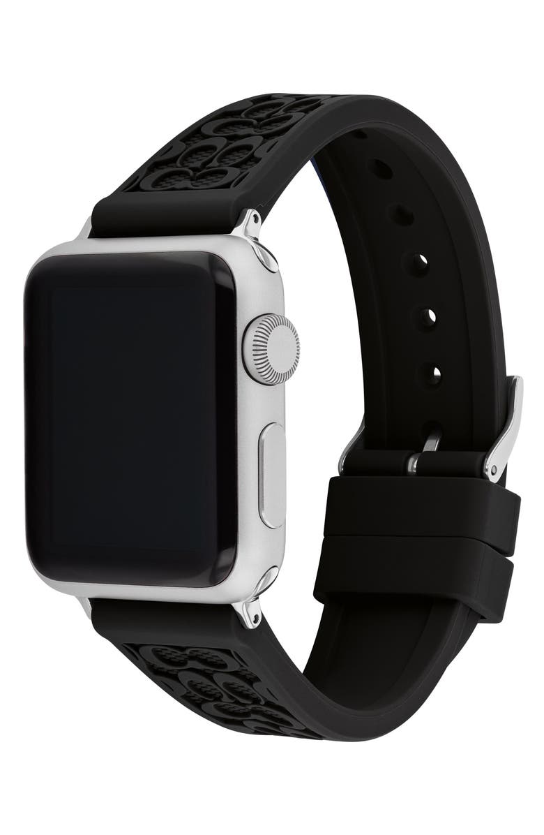 COACH Signature C Rubber Apple Watch<sup>®</sup> Watchband, Alternate, color, Black
