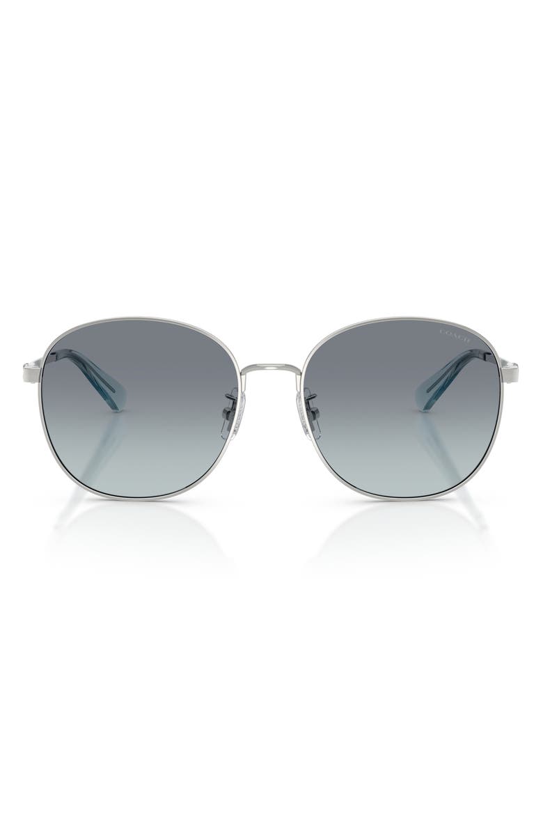 COACH 55mm Round Sunglasses, Main, color, Shiny Silver / Ocean Gradient