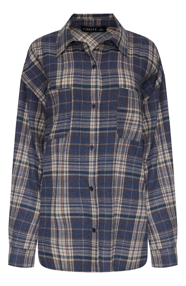 LIONESS Clarity Plaid Cotton Flannel Button-Up Shirt, Alternate, color, Ash Plaid