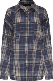 LIONESS Clarity Plaid Cotton Flannel Button-Up Shirt