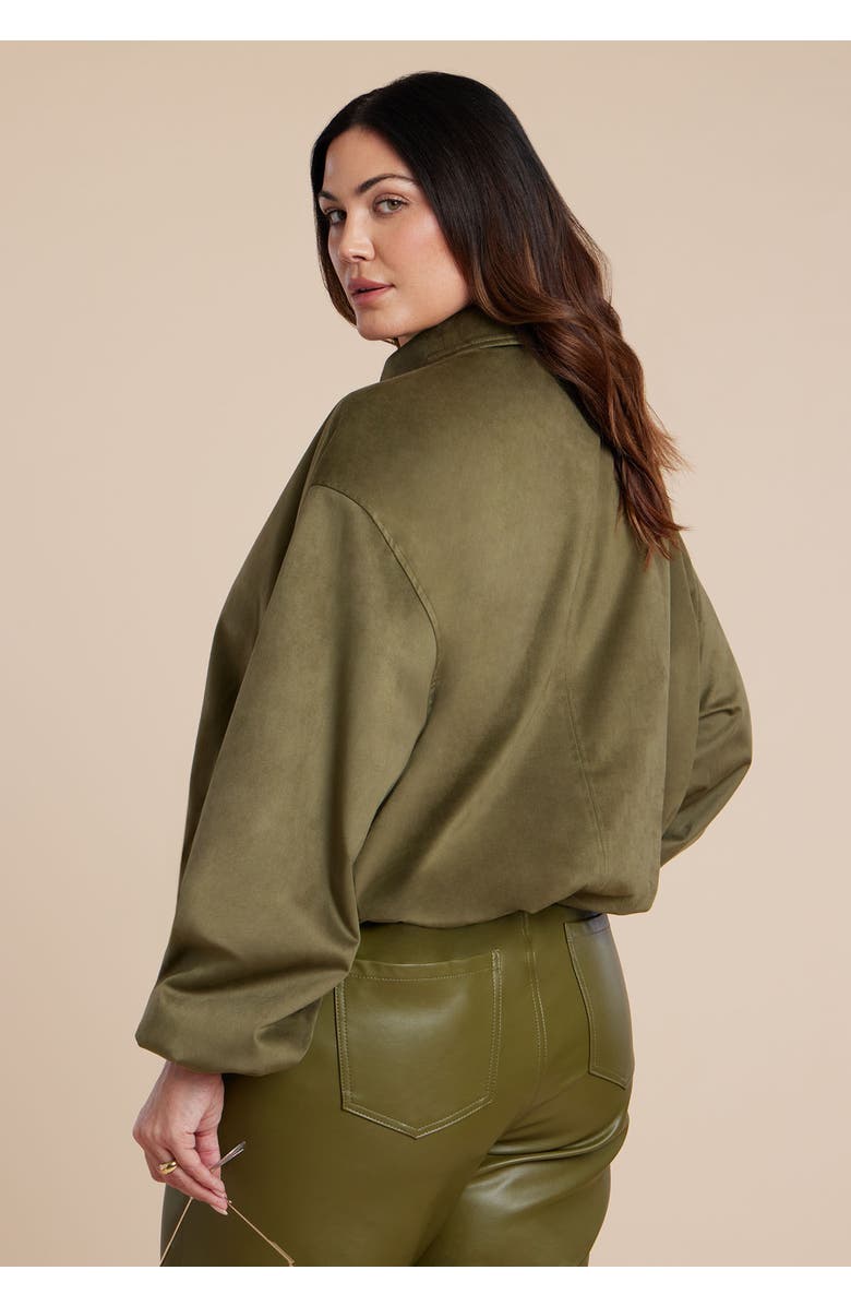 ELOQUII Faux Suede Bomber Jacket, Alternate, color, Burnt Olive