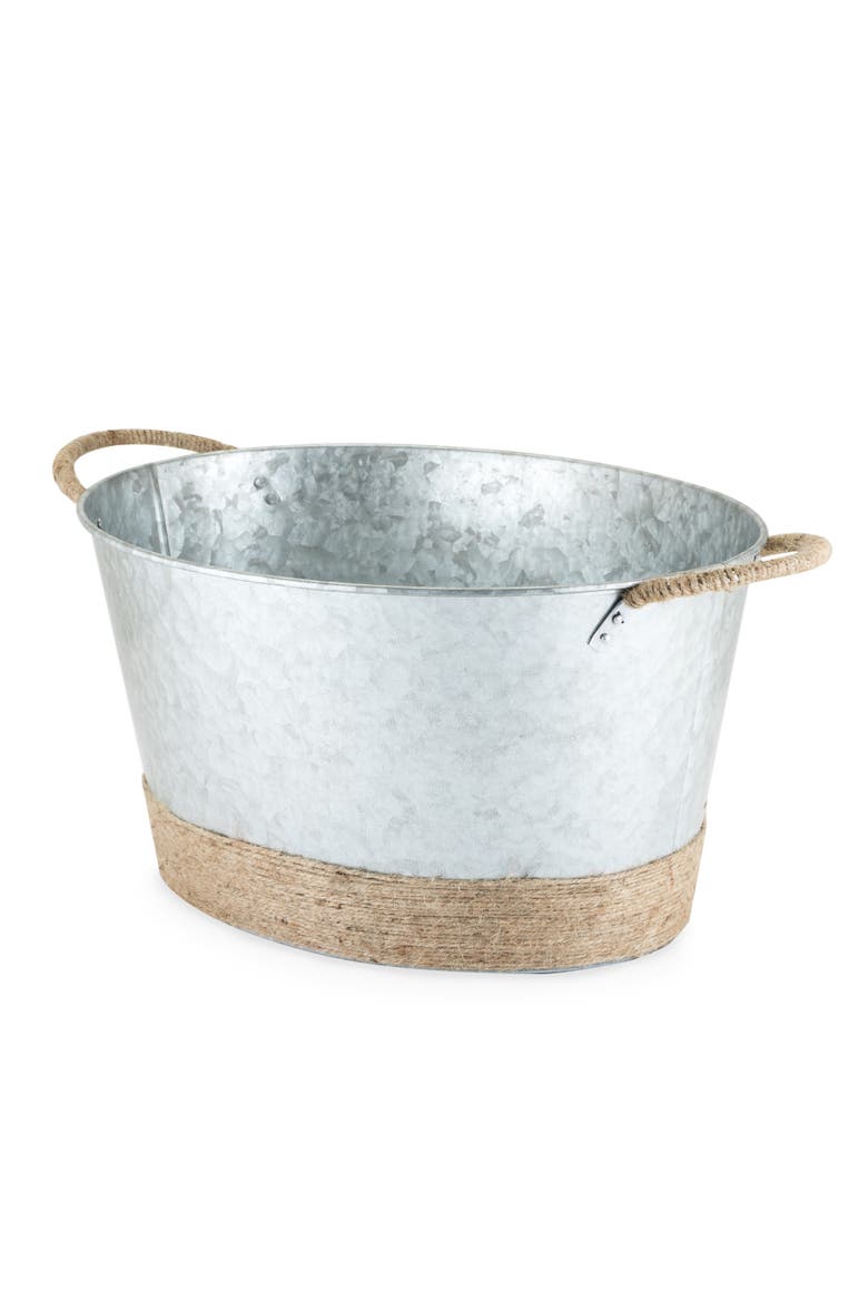 Jute Rope Wrapped Galvanized Metal Beverage Tub, Main, color, Silver