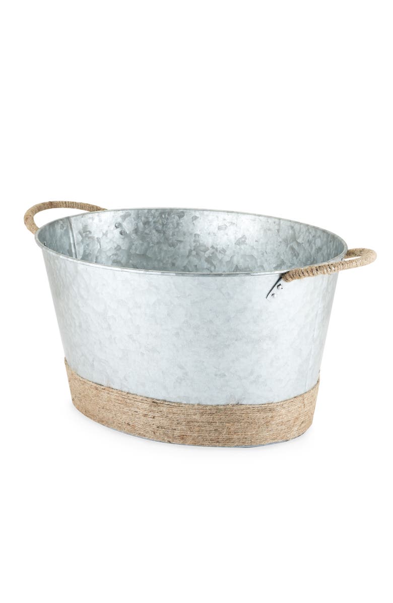 TWINE Jute Rope Wrapped Galvanized Metal Beverage Tub, Main, color, Silver