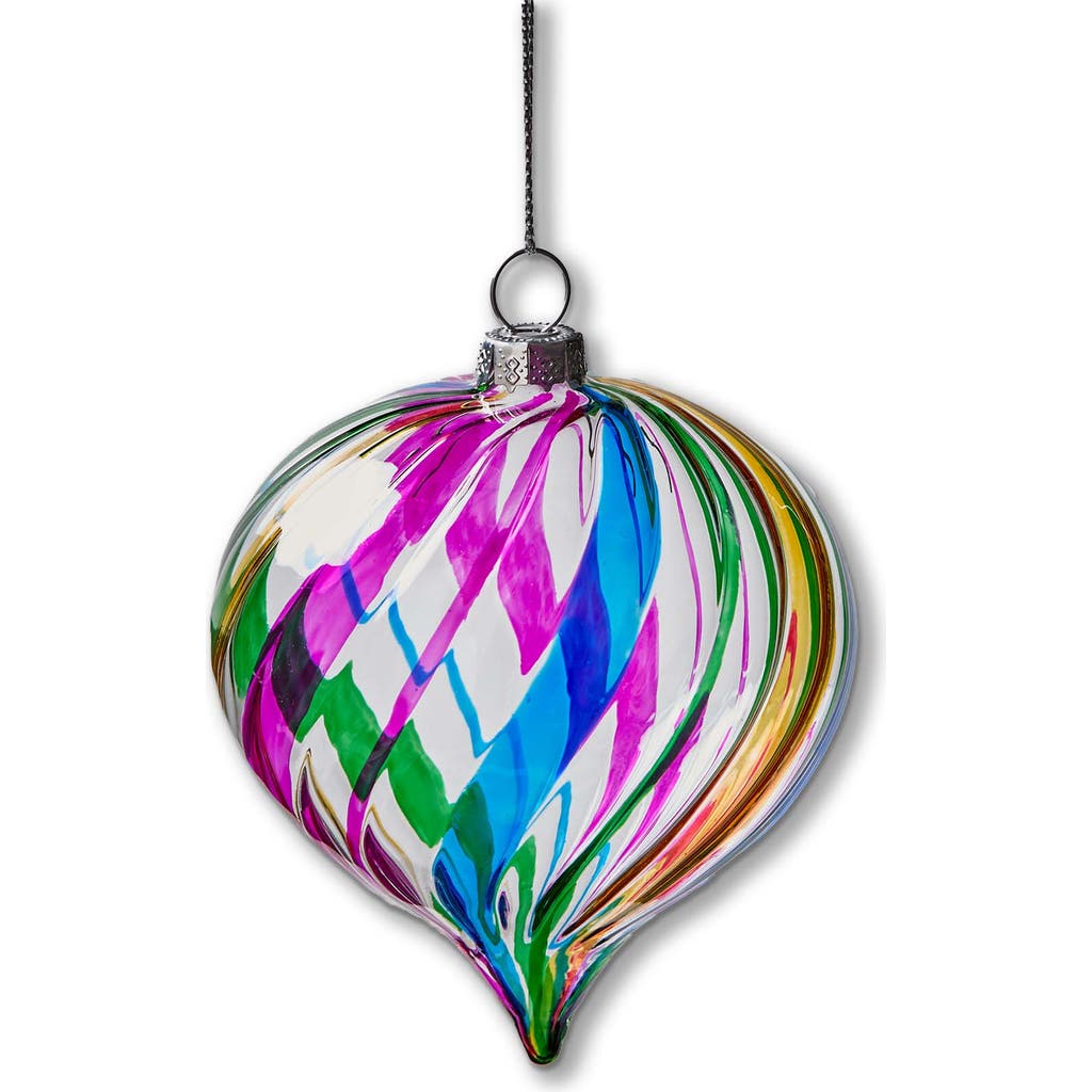 Tag Multi Stripe Drop Glass Ornament For Christmas Tree 3.25 In Multi