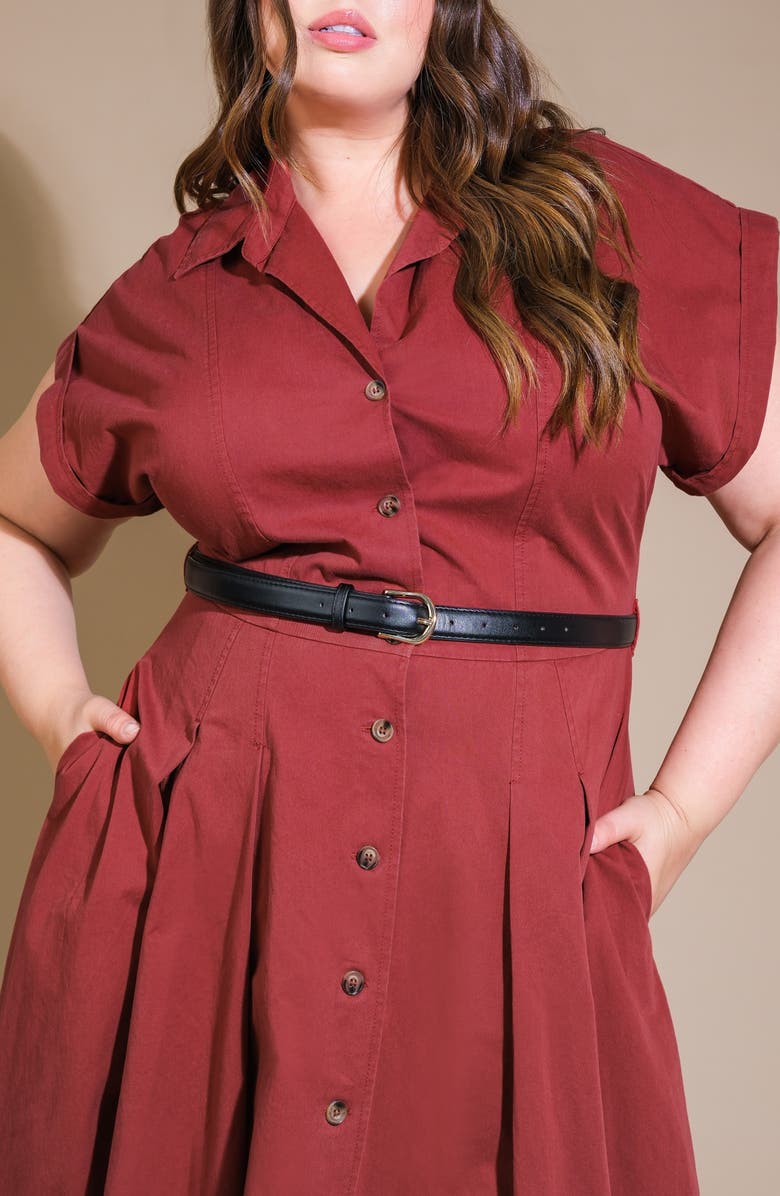 FLYING TOMATO Belted Cotton Shirtdress, Alternate, color, Berry
