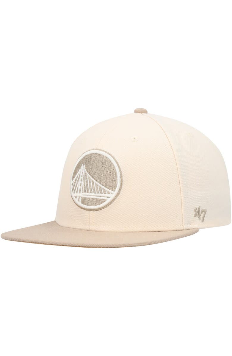'47 Men's '47 Cream/Tan Golden State Warriors Sierra Sure Shot Captain Snapback Hat, Alternate, color, 