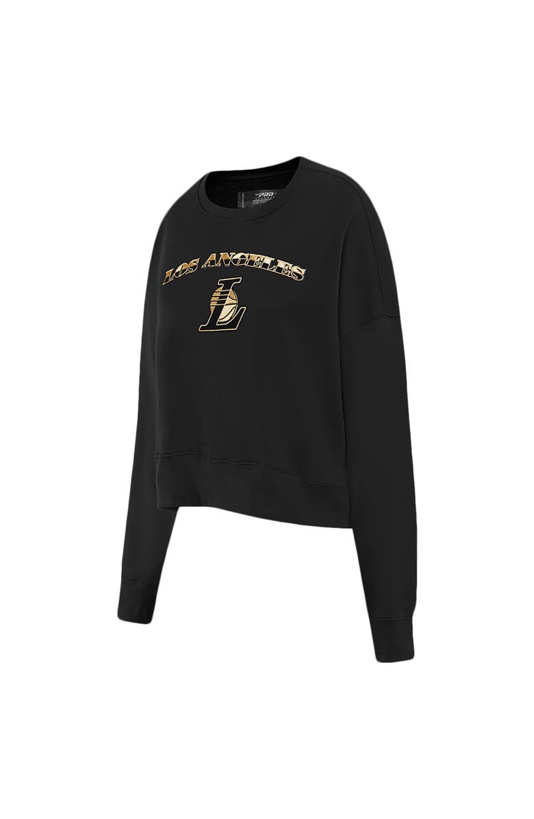 PRO STANDARD Women's Pro Standard  Black Los Angeles Lakers Glam Cropped Pullover Sweatshirt, Alternate, color, 
