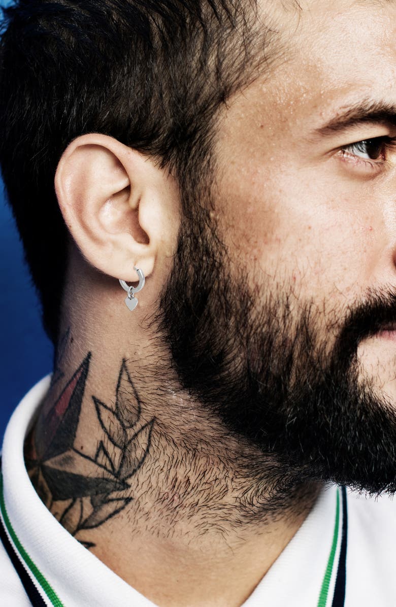 AllSaints Men's Heart Single Hoop Silver Silver Earring, Alternate, color, 