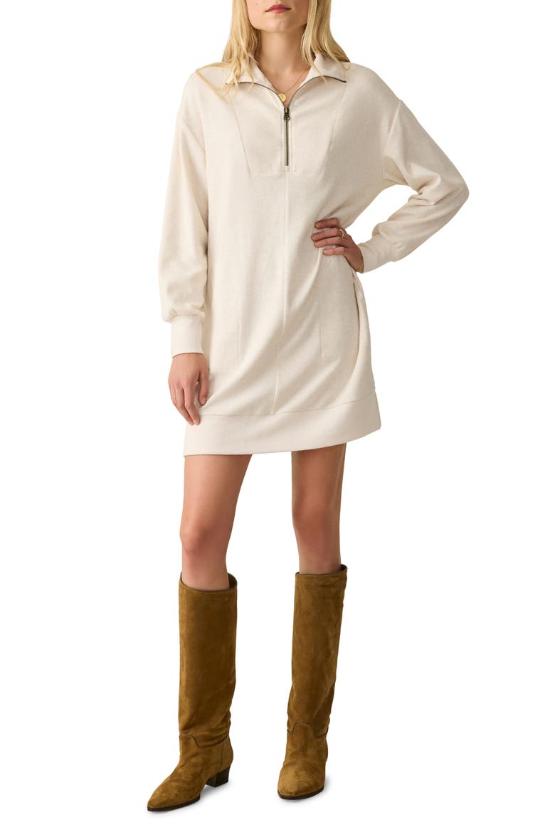 Legent Quarter Zip Long Sleeve Minidress, Main, color, OFF WHITE