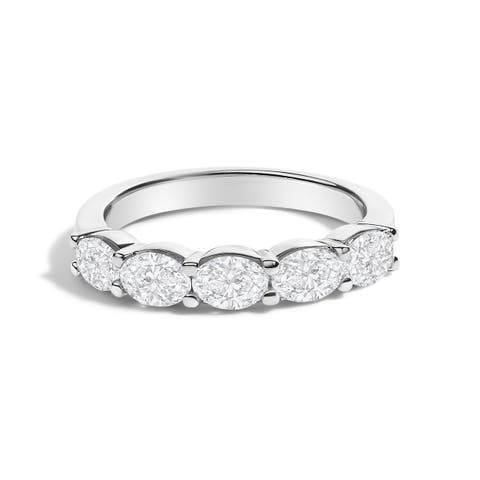 14K White Gold 1 1/4 Cttw Lab Grown Oval East West Band Ring