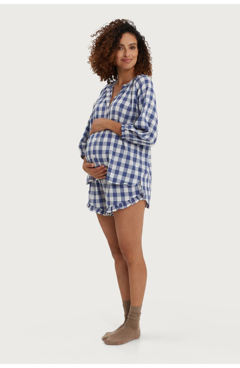 Nom Maternity Provence Top, Alternate, color, Navy White Plaid