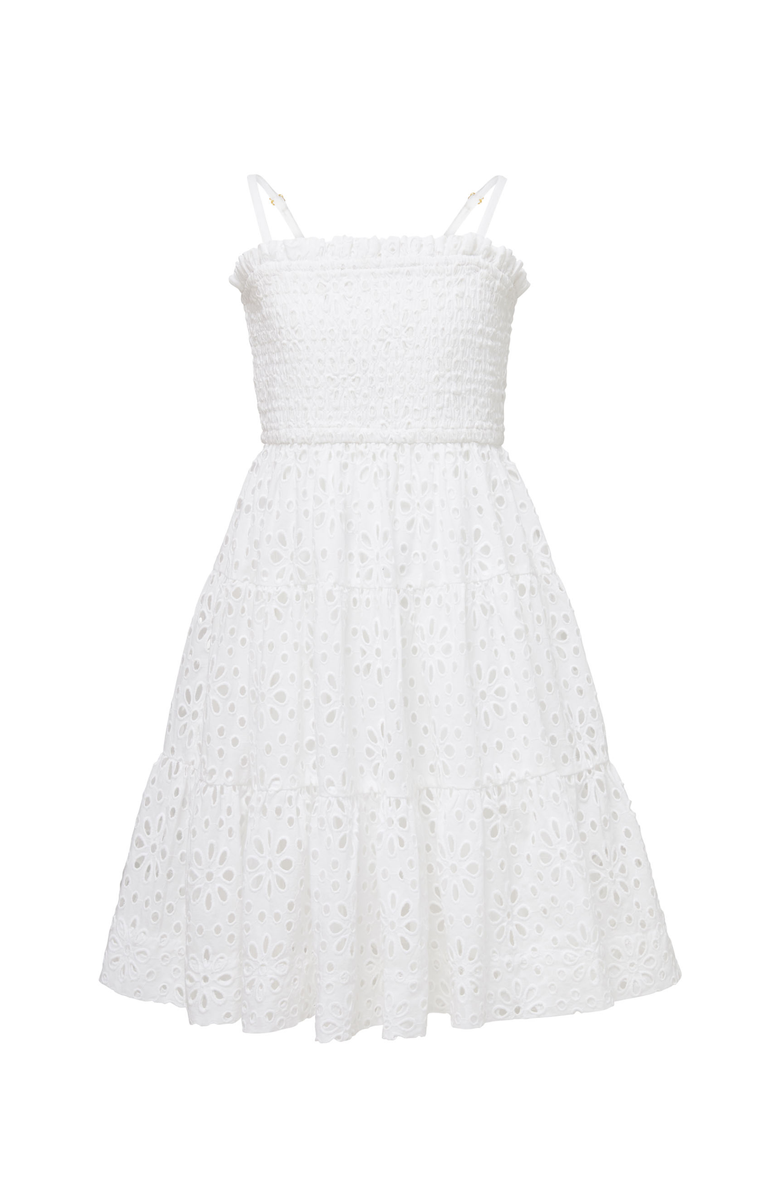 Change of Scenery Lila Smocked Eyelet Tiered Dress, Main, color, Fresh White Eyelet