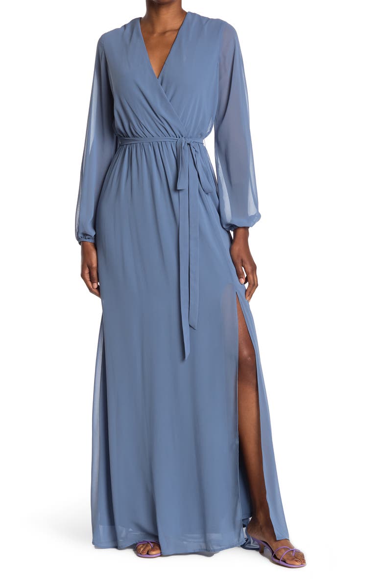 Marina Surplice Long Sleeve Chiffon Maxi Dress, Main, color, 