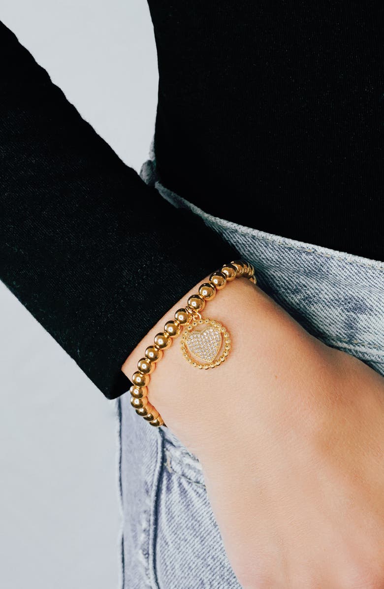 MARLYN SCHIFF Leah Beaded Heart Charm Bracelet, Alternate, color, Gold