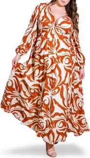 FLYING TOMATO Printed Long Sleeve Maxi Dress