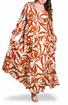 FLYING TOMATO Printed Long Sleeve Maxi Dress