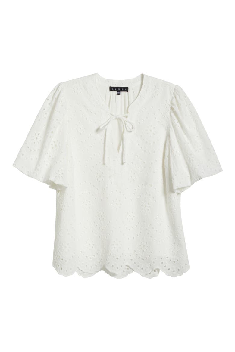 Eyelet Bubble Sleeve Top, Alternate, color, WHITE