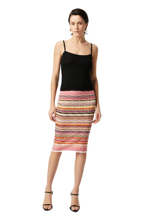 Striped Cotton And Viscose Ribbed Midi Skirt
