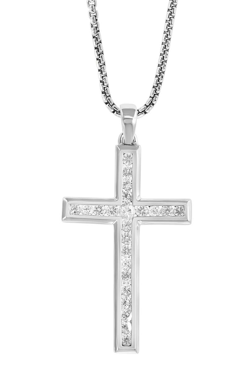 EFFY Sterling Silver White Sapphire Cross Pendant Necklace, Main, color, Silver