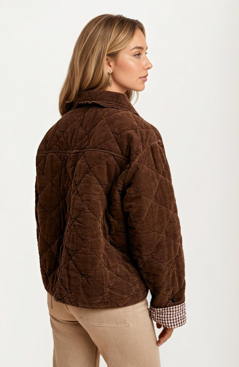 Knit and Lounge Quilted Tie Front Gingham Cuff Jacket, Alternate, color, 