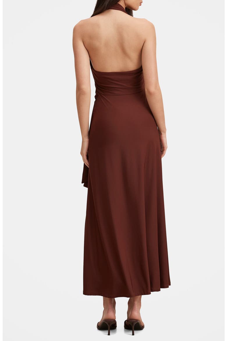 Aaliyah Faux Wrap Halter Maxi Dress, Alternate, color, DARK CHOCOLATE TRUFFLE
