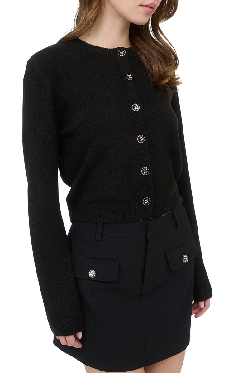 Blu Pepper Ribbon Button Crop Cardigan, Alternate, color, Black