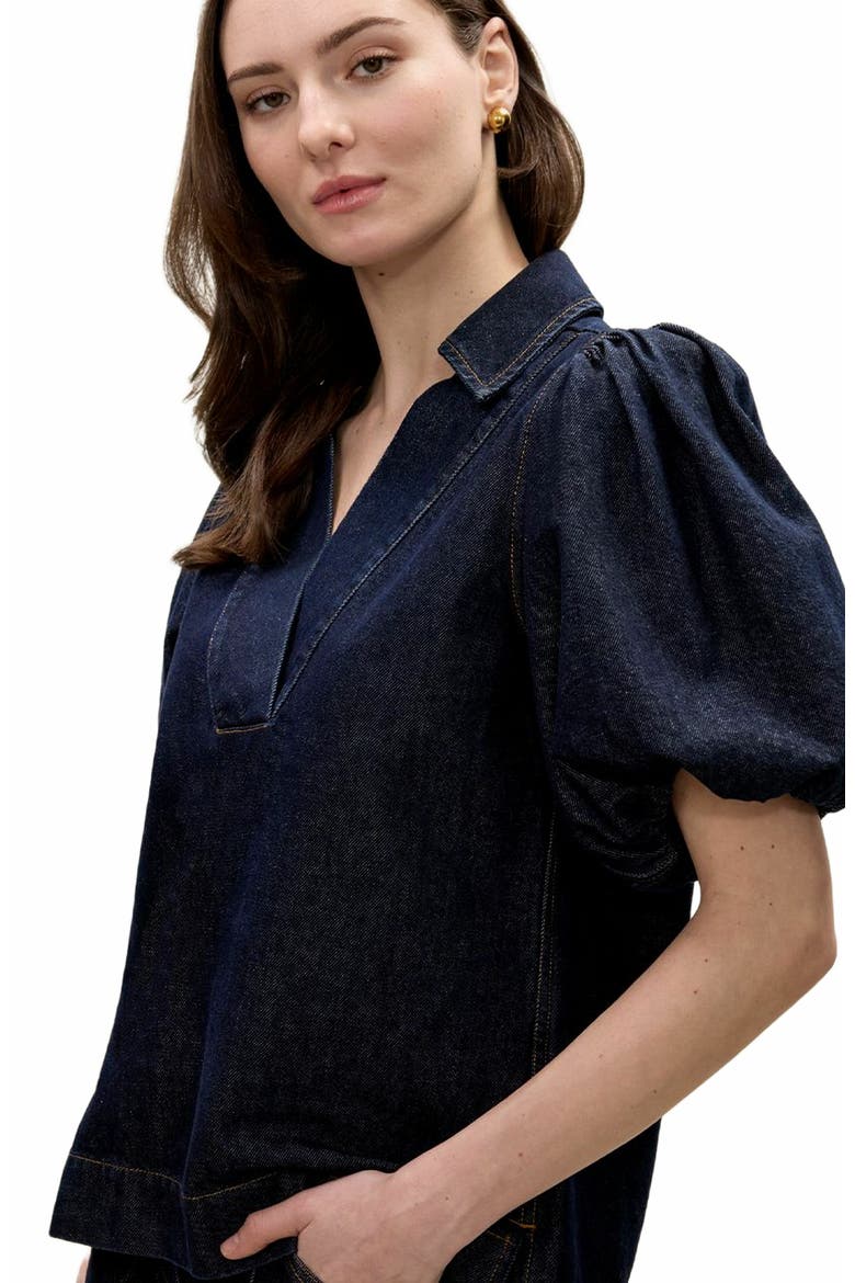 Gabrielle Denim Blouse, Alternate, color, DEEP SEA WASH