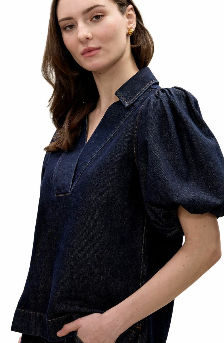 Rebecca Taylor Gabrielle Denim Blouse, Alternate, color, Deep Sea Wash