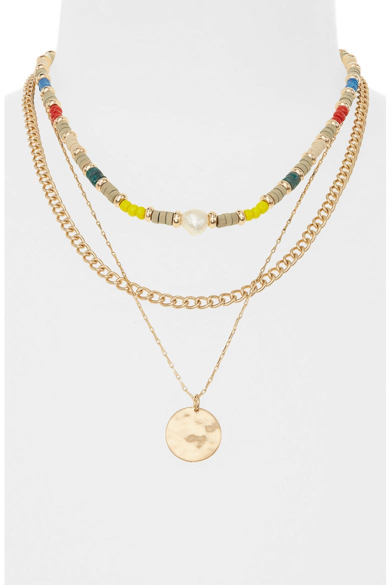 Mixed Media Layered Necklace, Alternate, color, MULTI- GOLD
