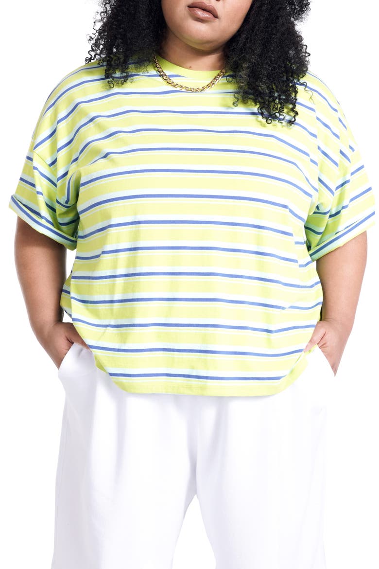 Stripe Boxy T-Shirt (Nordstrom Exclusive), Main, color, NEON GREEN STRIPE