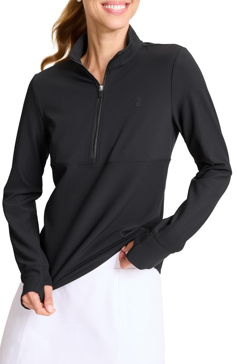 Tommy Bahama Abby Rib Half Zip Top, Main, color, Black