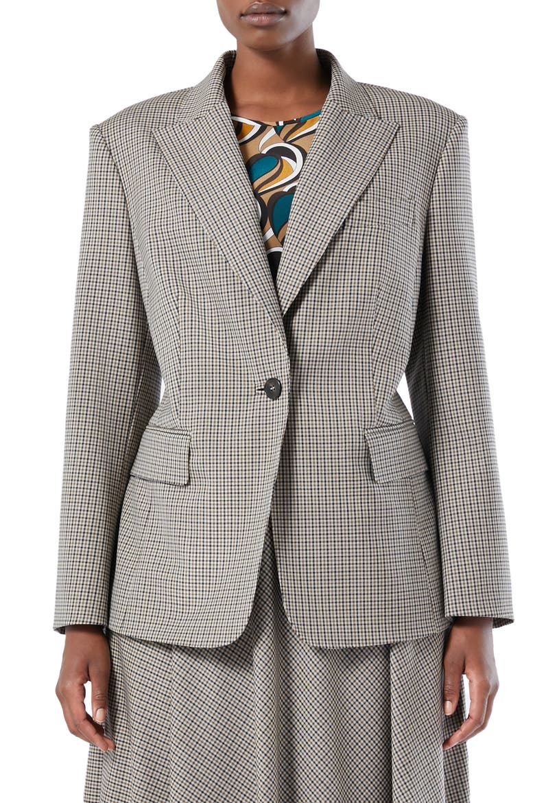 Caliga Plaid Wool Blazer, Main, color, CAMEL