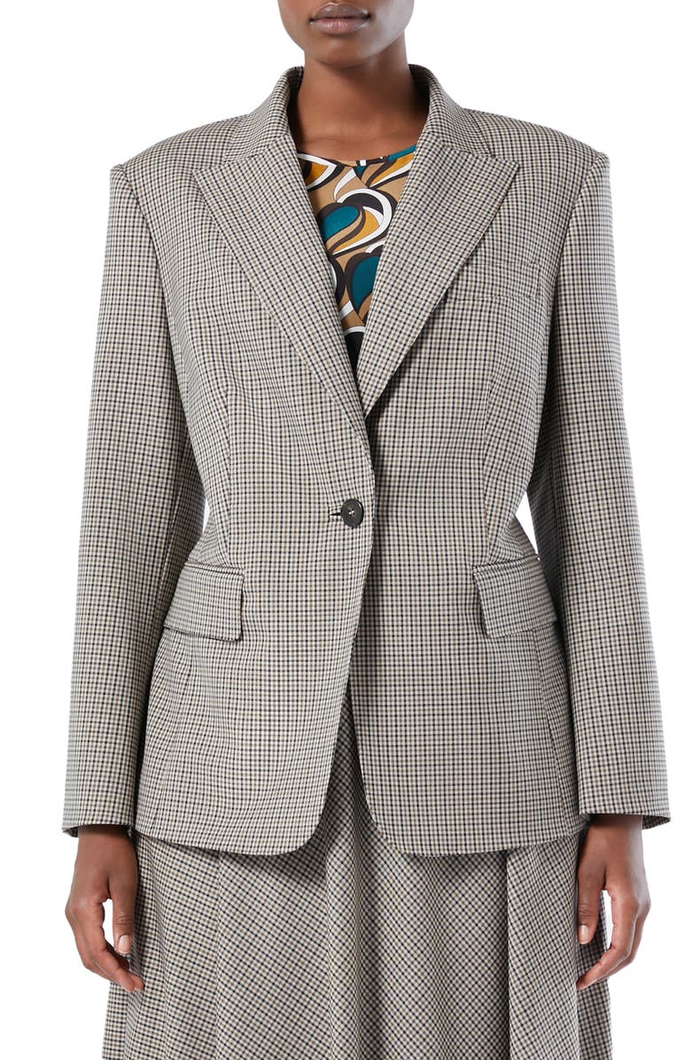 Marina Rinaldi Caliga Plaid Wool Blazer, Main, color, Camel