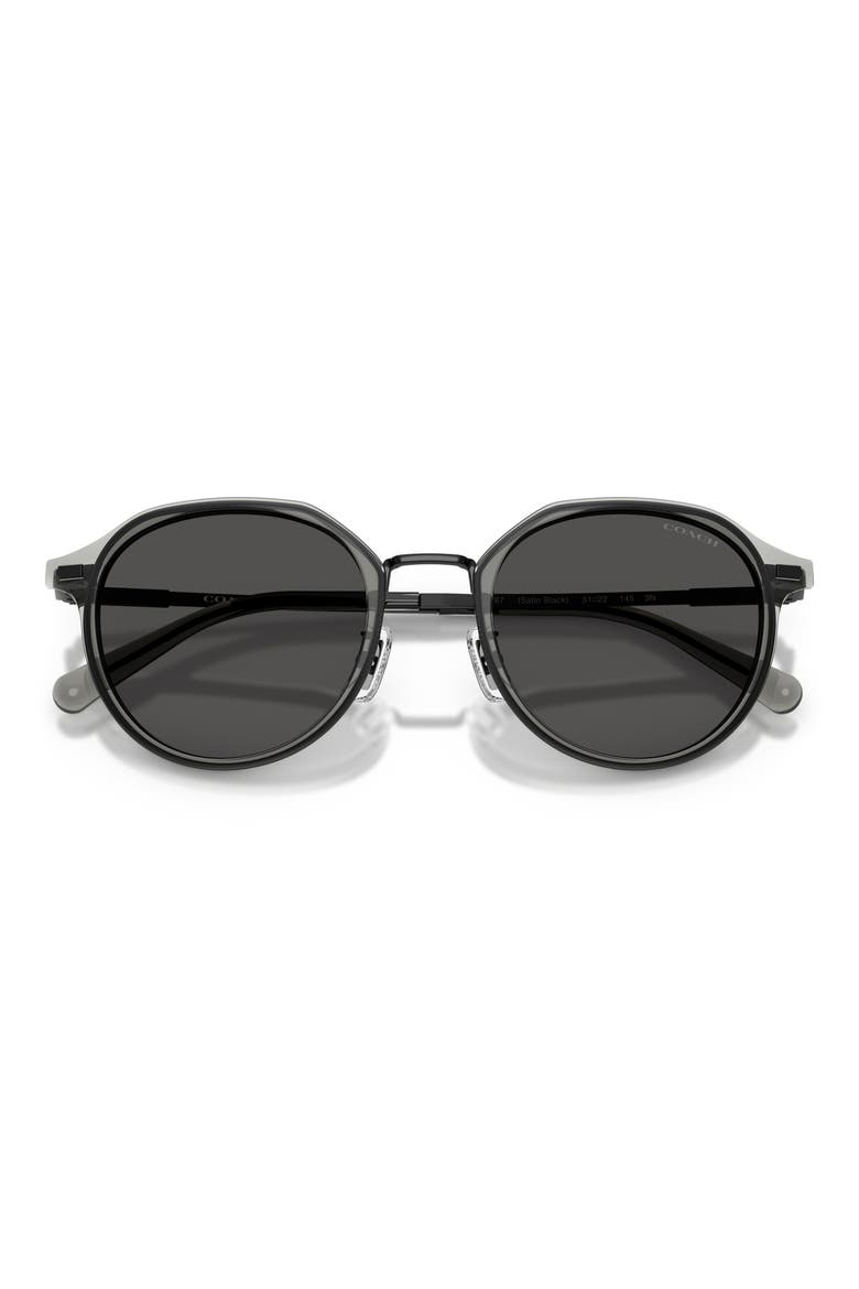 57mm Irregular Round Sunglasses, Alternate, color, SATIN BLACK / GREY SOLID