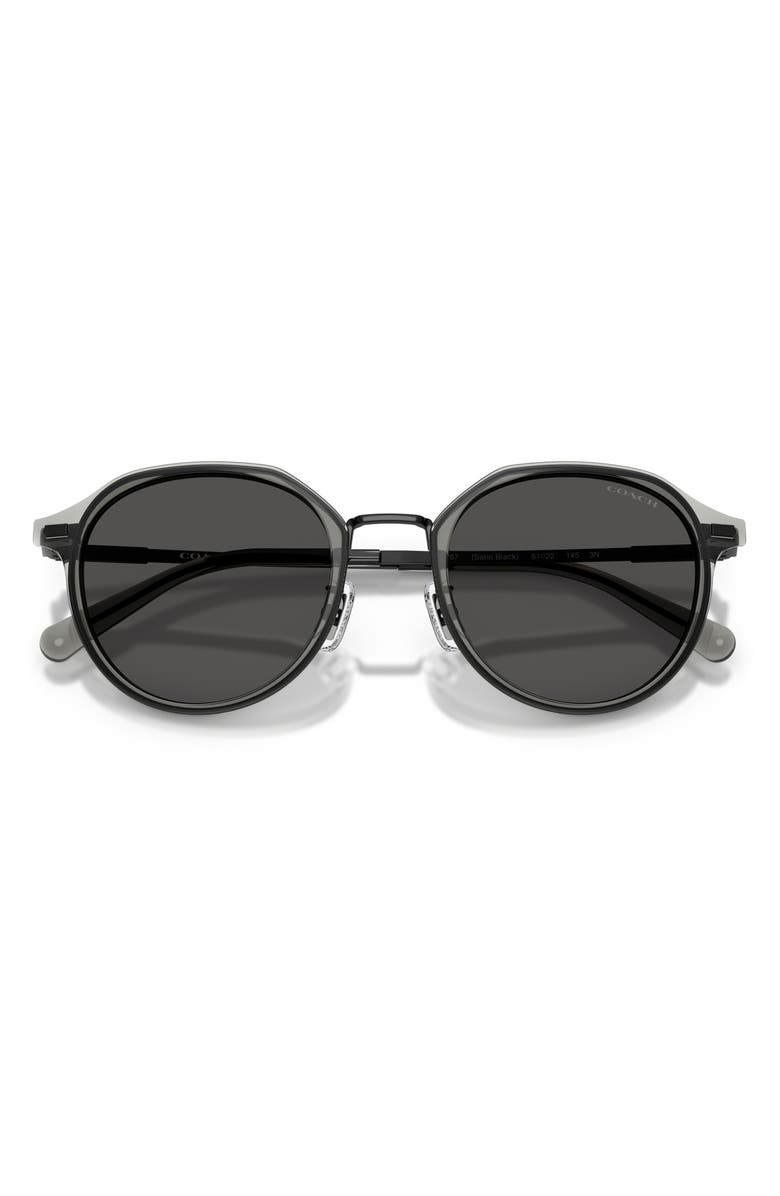 COACH 57mm Irregular Round Sunglasses, Alternate, color, Satin Black / Grey Solid