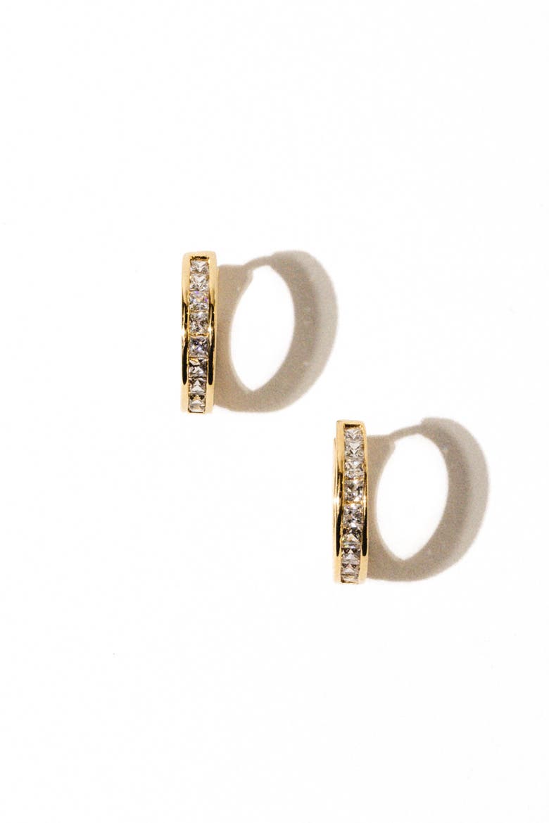 Bronte Cubic Zirconia Huggie Hoop Earrings, Alternate, color, GOLD
