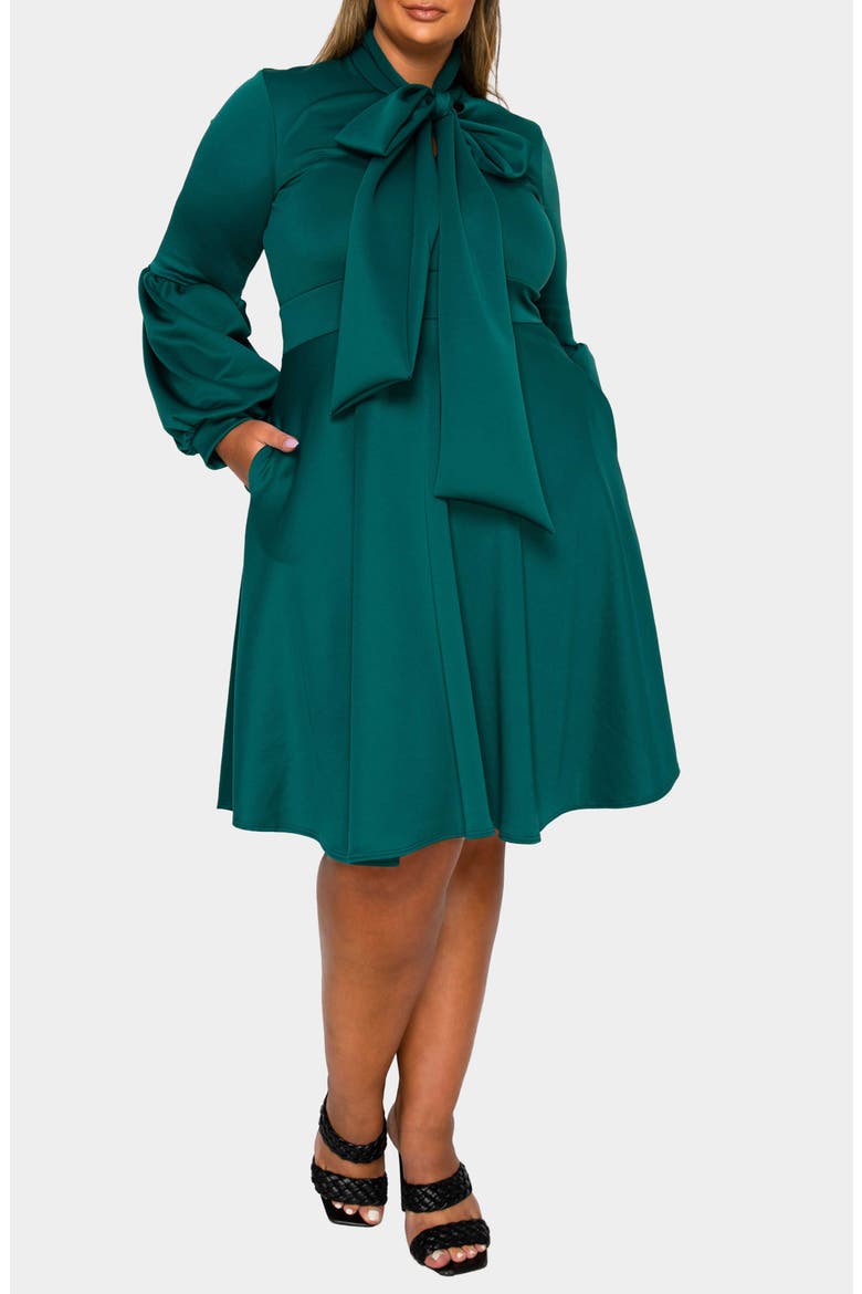 Bekah Long Sleeve Fit & Flare Dress, Alternate, color, EMERALD