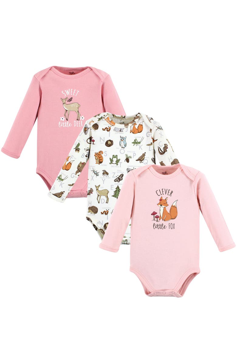 Touched by Nature Organic Long-Sleeve Bodysuit 3Pk, Main, color, Girl Woodland Alphabet