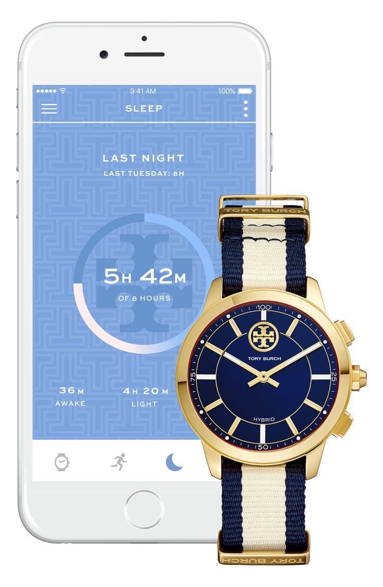 Tory Burch Collins Hybrid Nylon Strap Watch, 38mm, Alternate, color, 